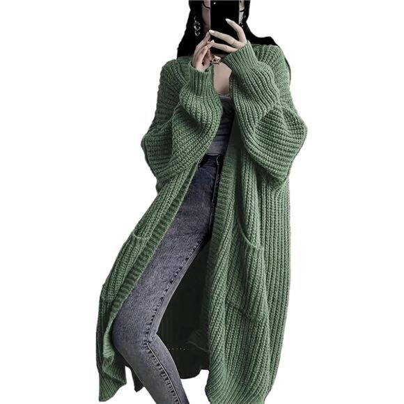 Womens Long Cardigan Sweaters Open Front Oversized Green - Picture 1 of 5